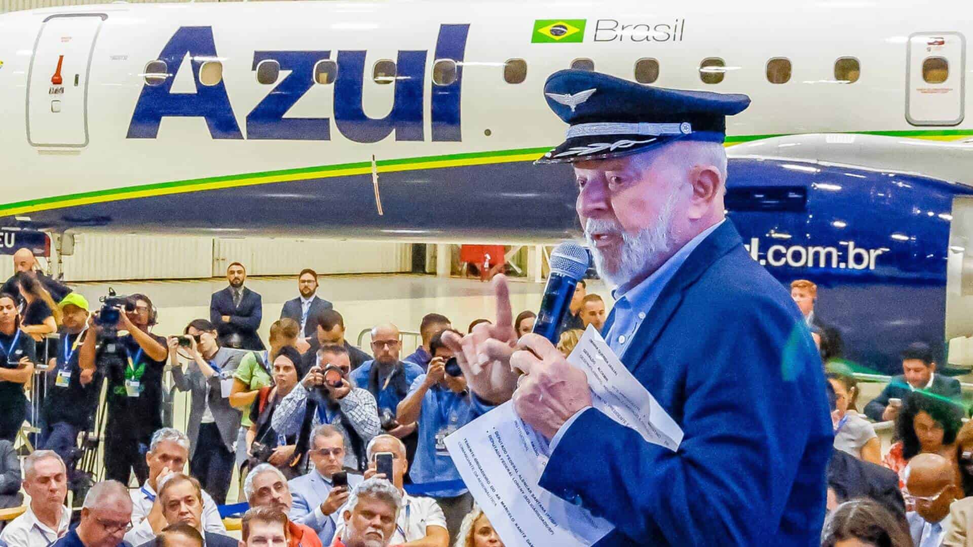 Presidente da República, Luiz Inácio Lula da Silva, durante Cerimônia de entrega de aeronave da Embraer à Azul. Foto: Ricardo Stuckert / PR