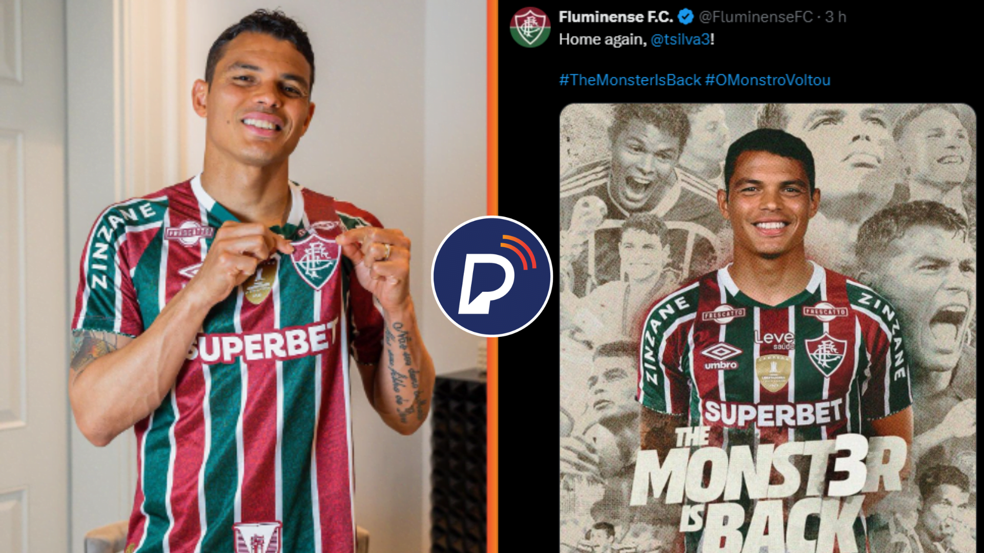 Fluminense anuncia o retorno do zagueiro Thiago Silva. Montagem: Portal de Prefeitura.