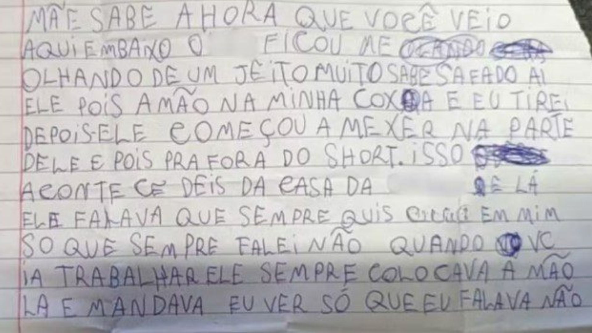 Menina de 9 anos escreve carta denunciando assédios do padrasto. Foto: Reprodução
