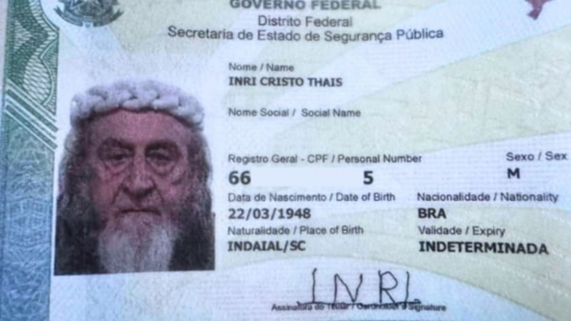 Nova identidade de Inri Cristo. Foto: Divulgação/Internet.