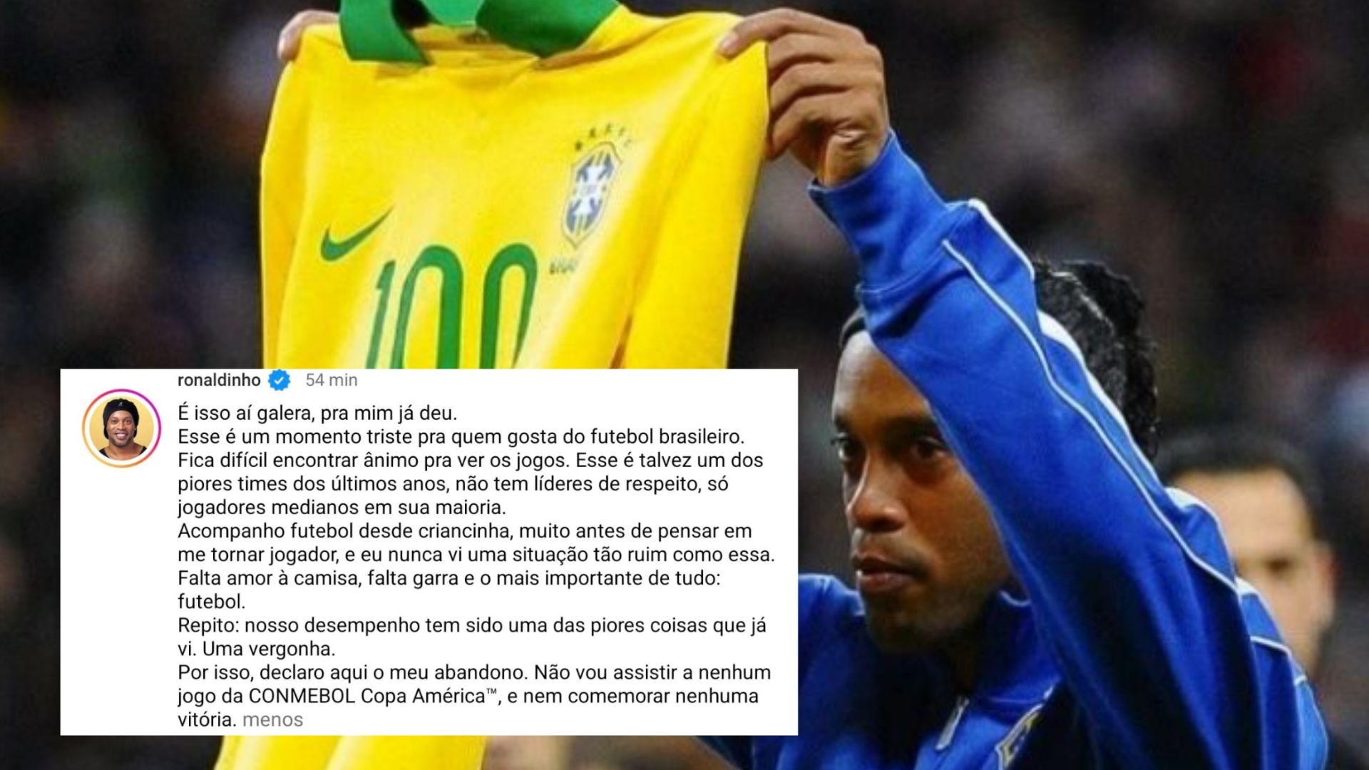 "Um dos piores times dos últimos anos", diz RONALDINHO sobre a seleção brasileira