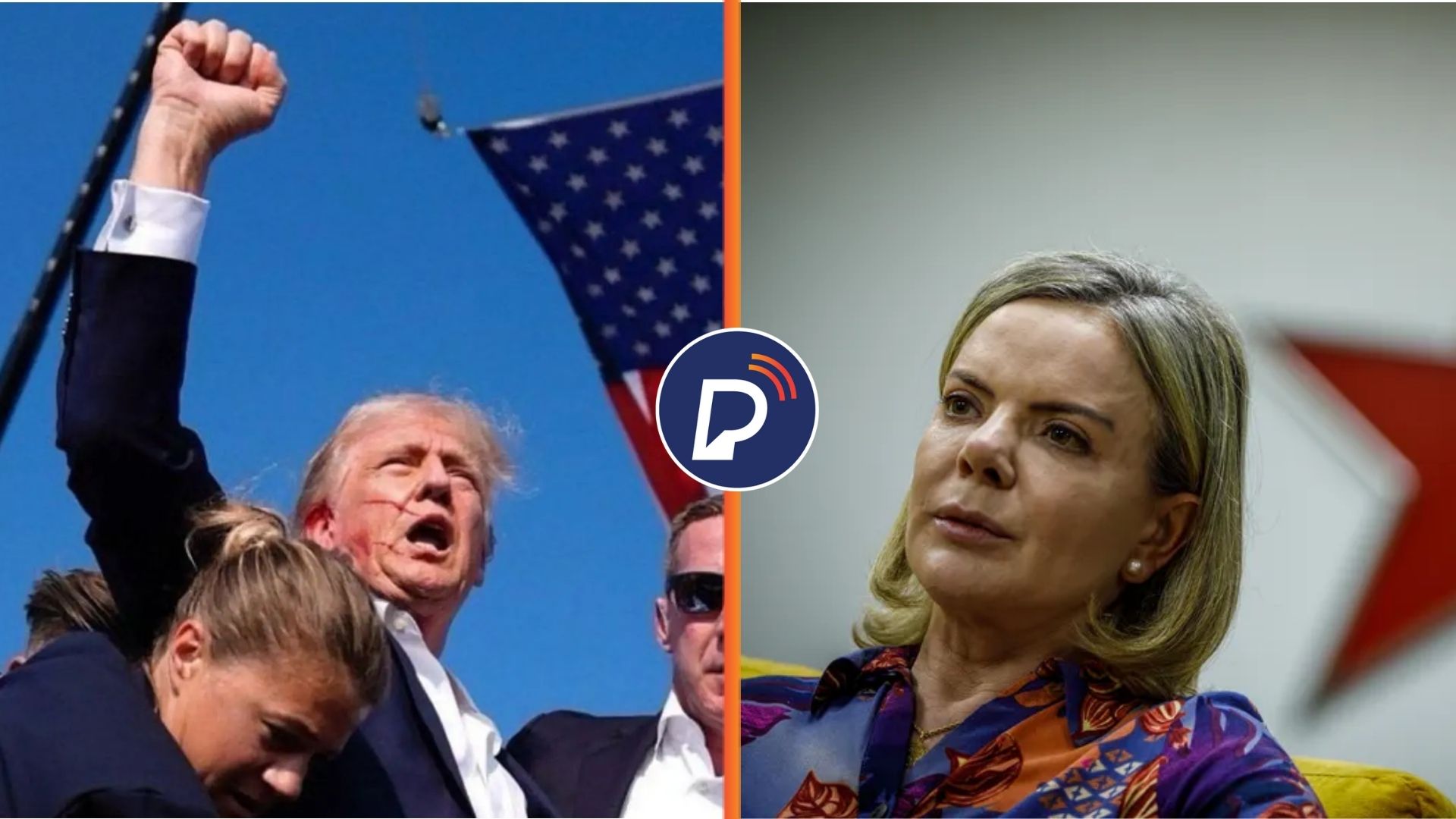 Atentado contra Trump e presidente do PT, Gleisi Hoffmann. Fotos: Reprodução. Edição: Portal de Prefeitura