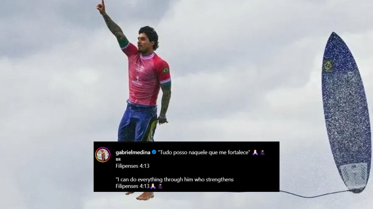 “Tudo posso naquele que me fortalece” – Filipenses 4:13, diz Gabriel Medina em foto histórica